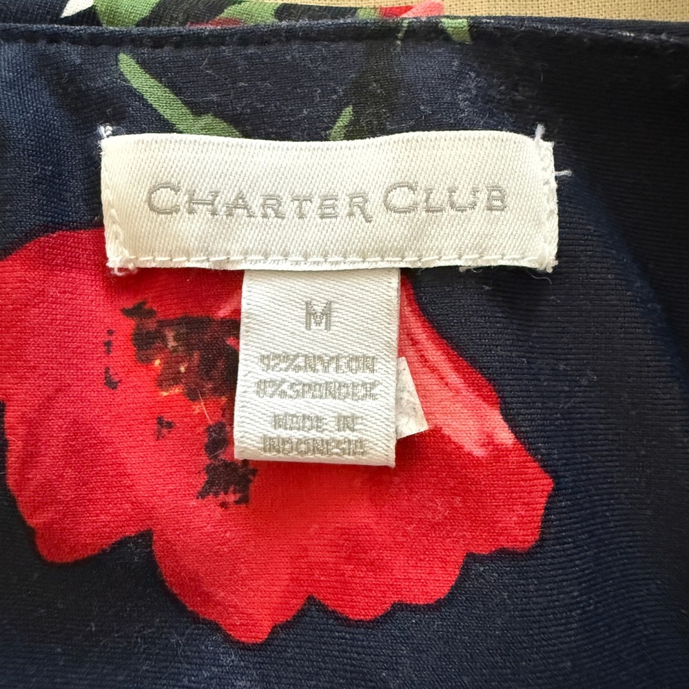 Charter Club Floral Dress Women's Medium Sleeveless Midi Navy Pink Red Flowers - Picture 5 of 6